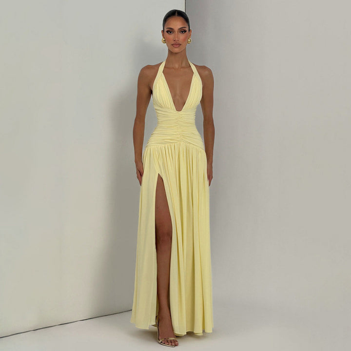 Damen Maxikleid mit tiefem V-Ausschnitt und seitlichem Schlitz Drune