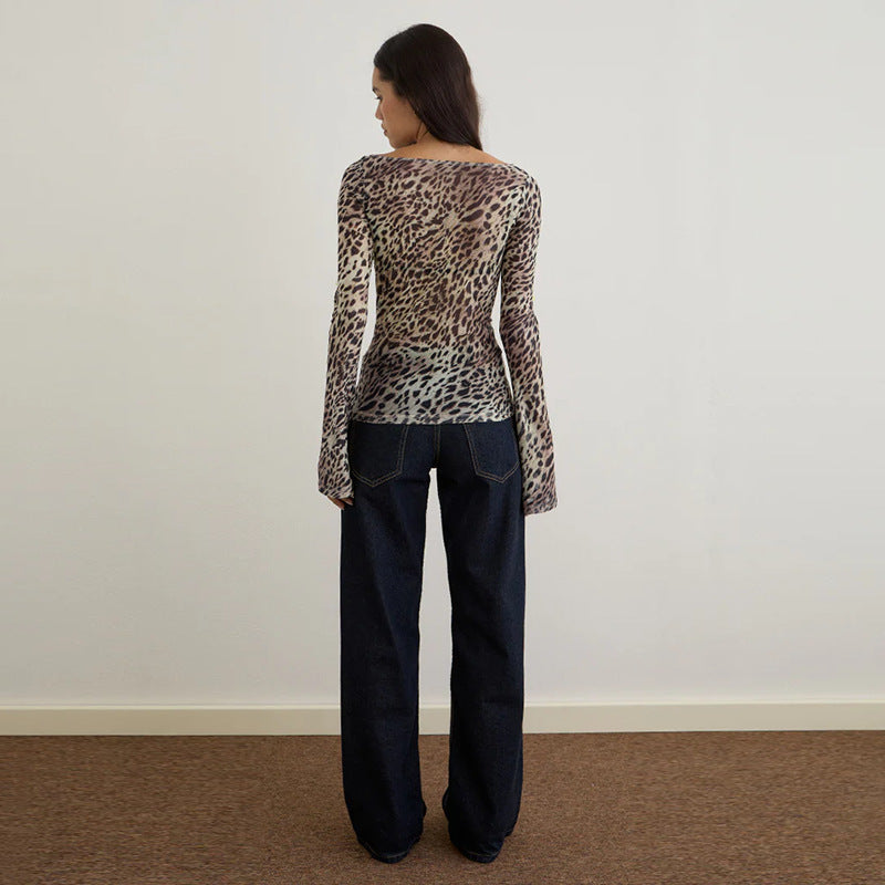 Damen Langarmshirt mit transparenten Tiermuster Drune