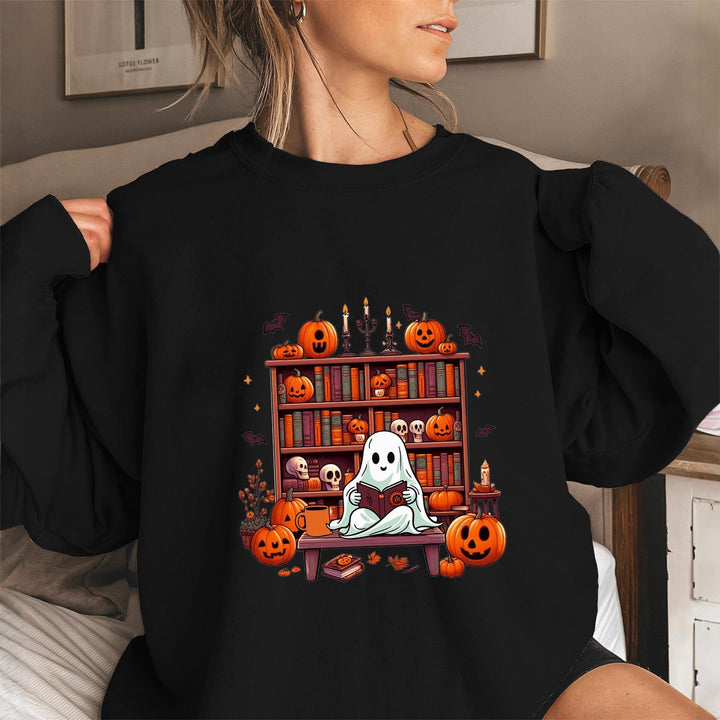 Damen Sweatshirt mit herbstlichem Gruselmotiv und lässigen Puffärmeln Drune