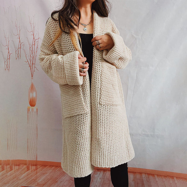 Drune | Lange Strickjacke mit Taschen Chunky Strick Weiche und Lässige Silhouette