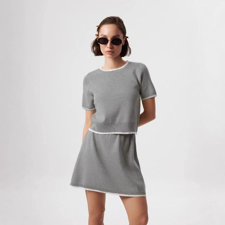Damen Kurzarm Pullover mit strukturiertem Anteil Drune