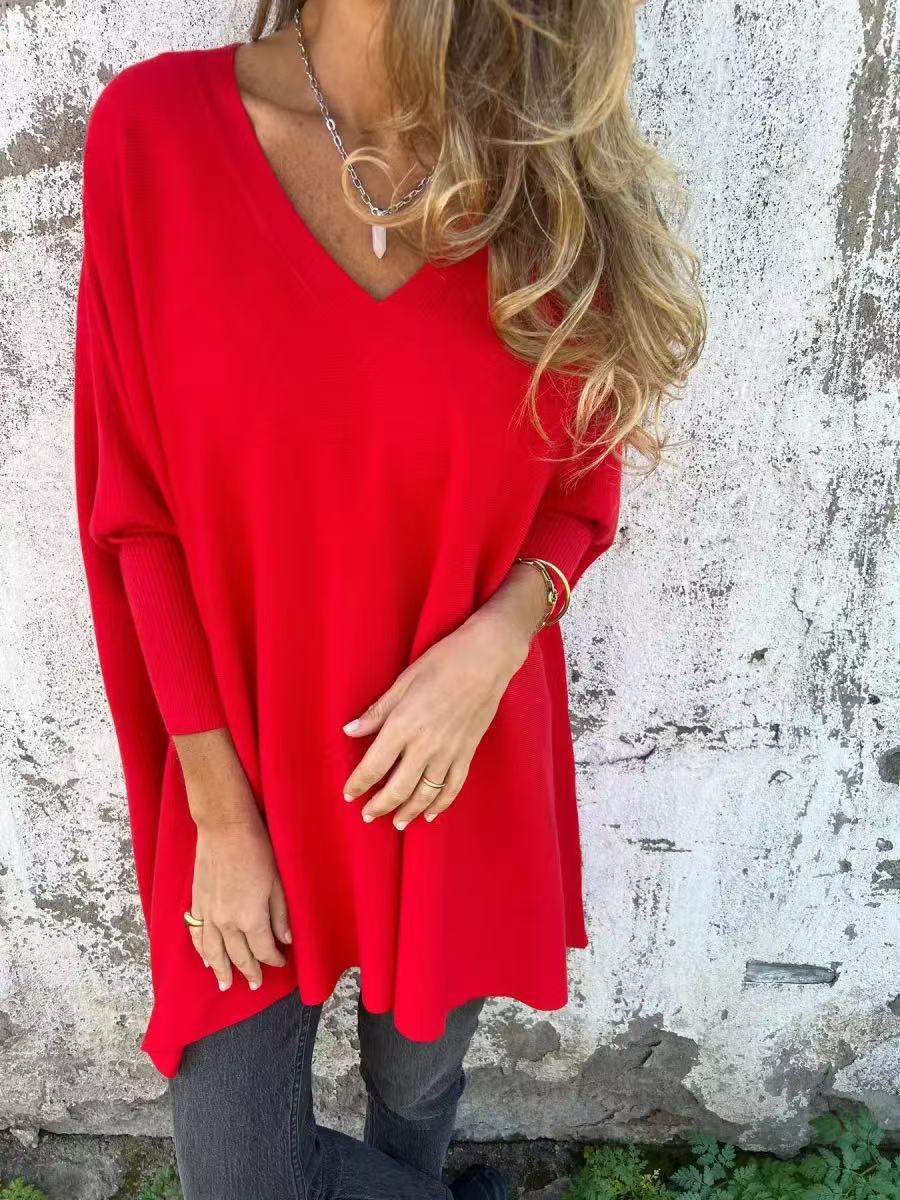 Damen Oversized V-Ausschnitt Pullover im luftigen Design Drune