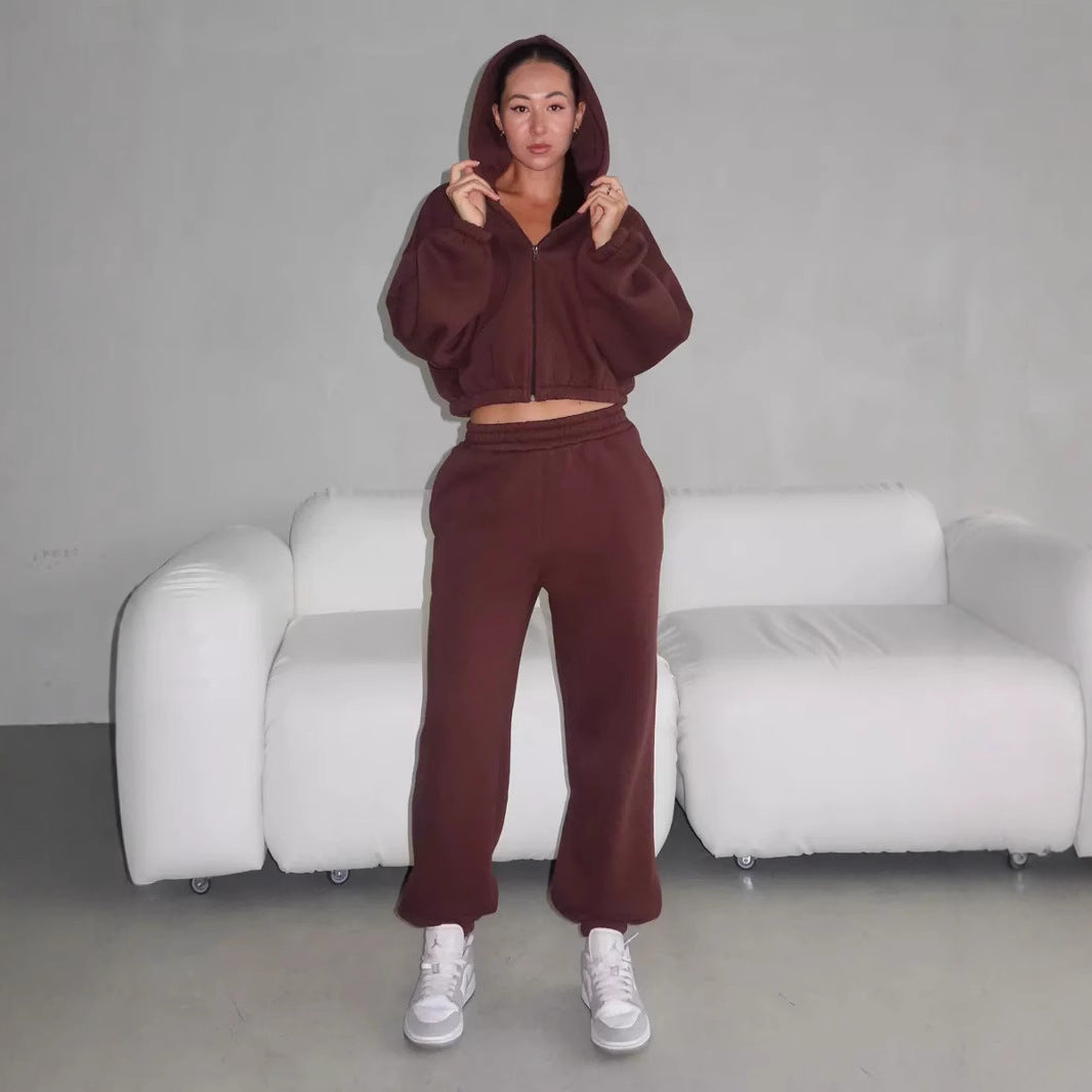Damen sportliches und lässiges Tweed-Kapuzen-Set Drune