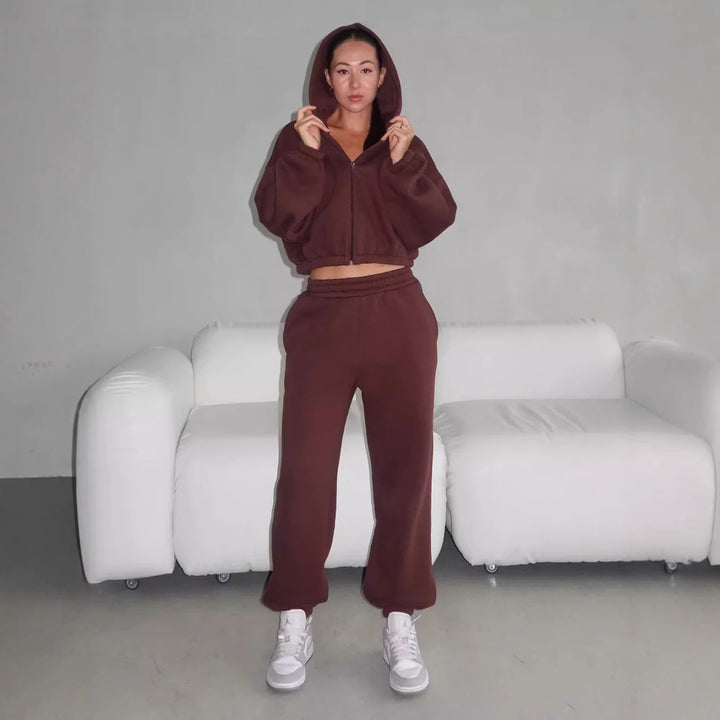 Damen sportliches und lässiges Tweed-Kapuzen-Set Drune