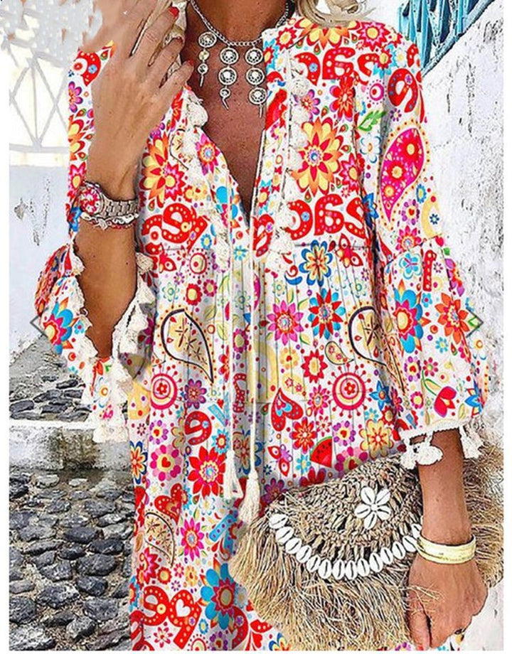 Damen Tunika-Kleid mit kreativem Print und Taschendetails Drune