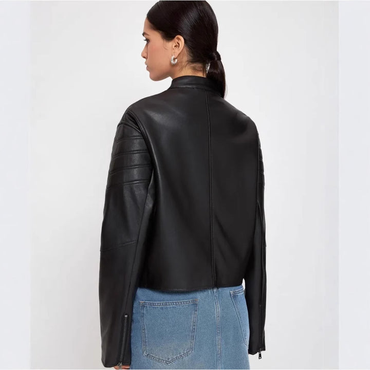 Damen Kunstleder Bikerjacke mit strukturiertem Design Drune