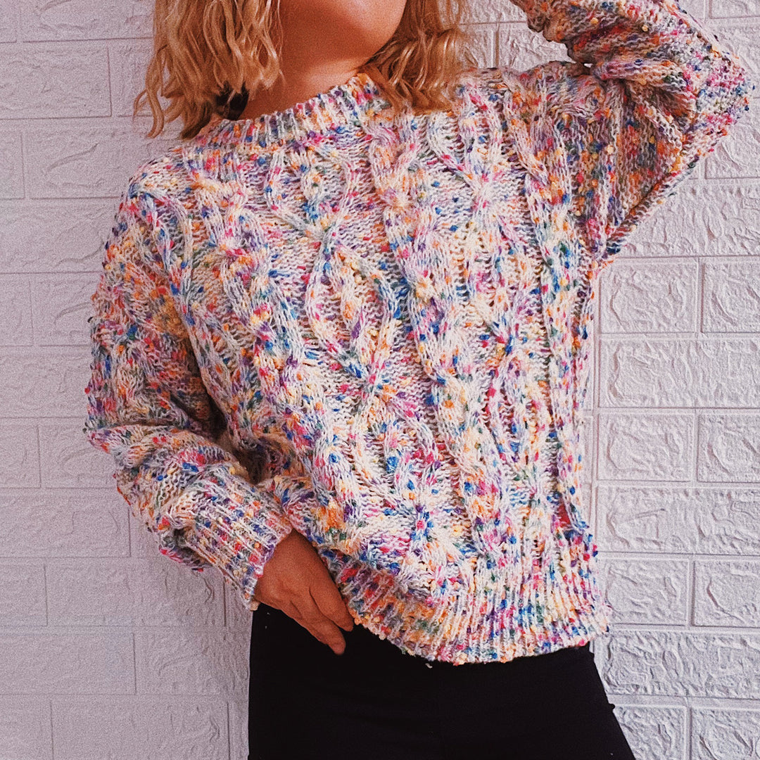 Damen Grob gestrickter Pullover mit buntem Strickmuster Drune