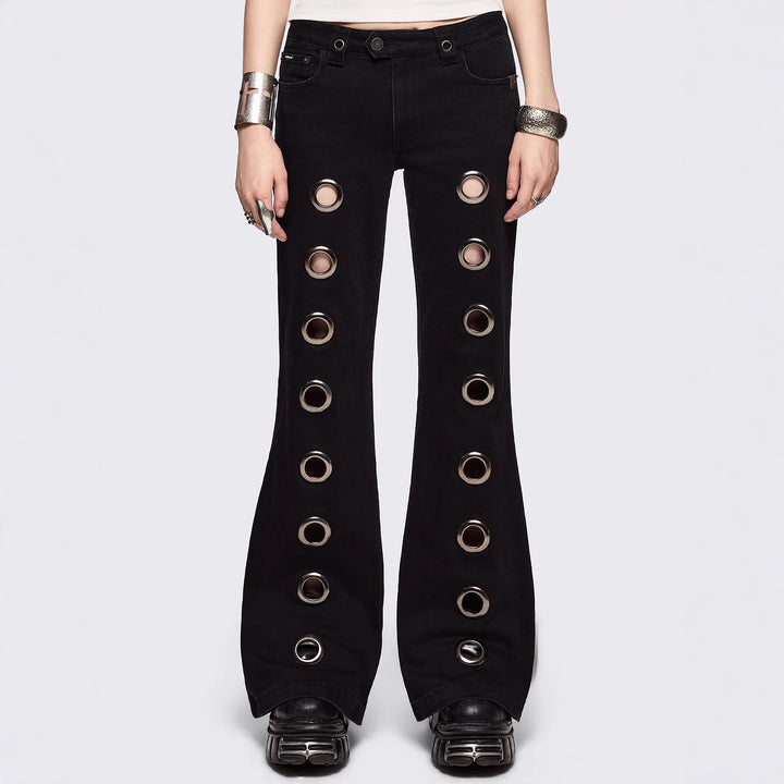 Damen Flared Jeans mit dekorativen Ösen Drune