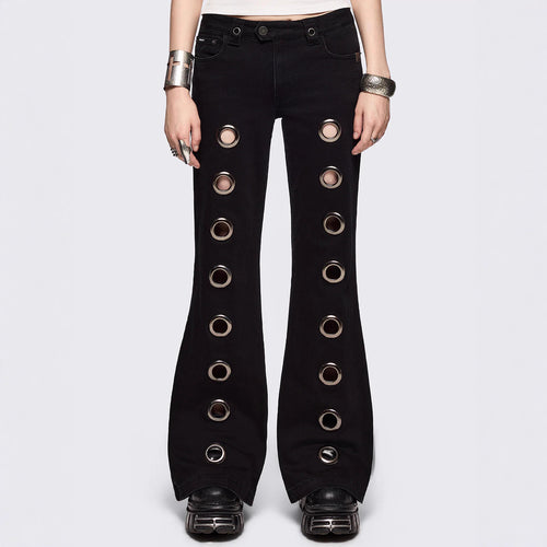 Damen Flared Jeans mit dekorativen Ösen Drune