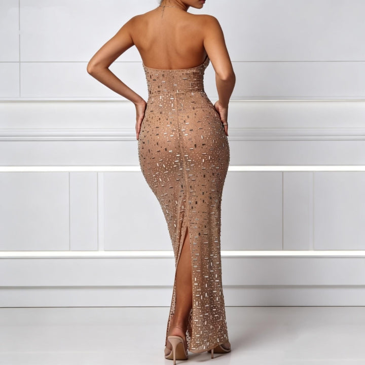 Damen Elegantes Drapeekleid mit schulterfreiem Design und kunstvollem Bund Drune