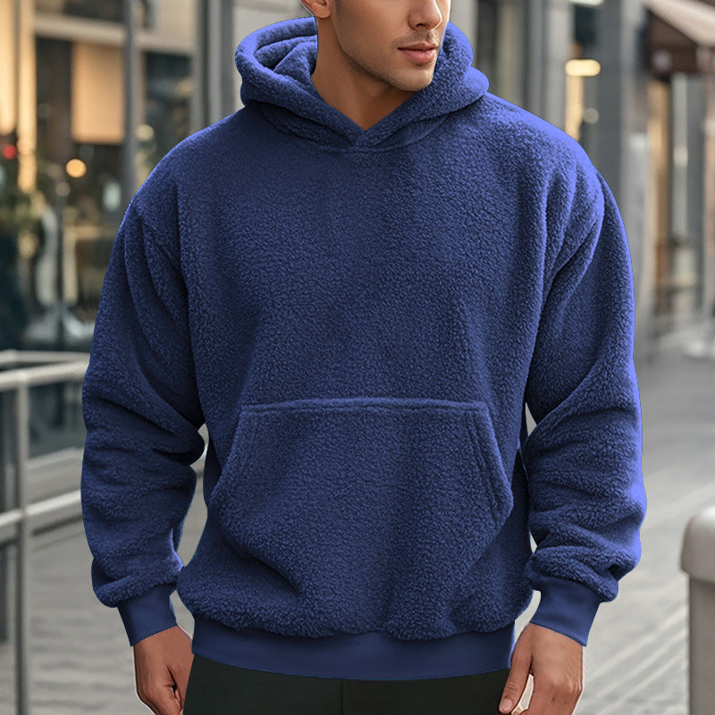 Herren Hoodie aus kuscheligem Teddy-Fleece mit Kängurutasche und breiten Bündchen Drune