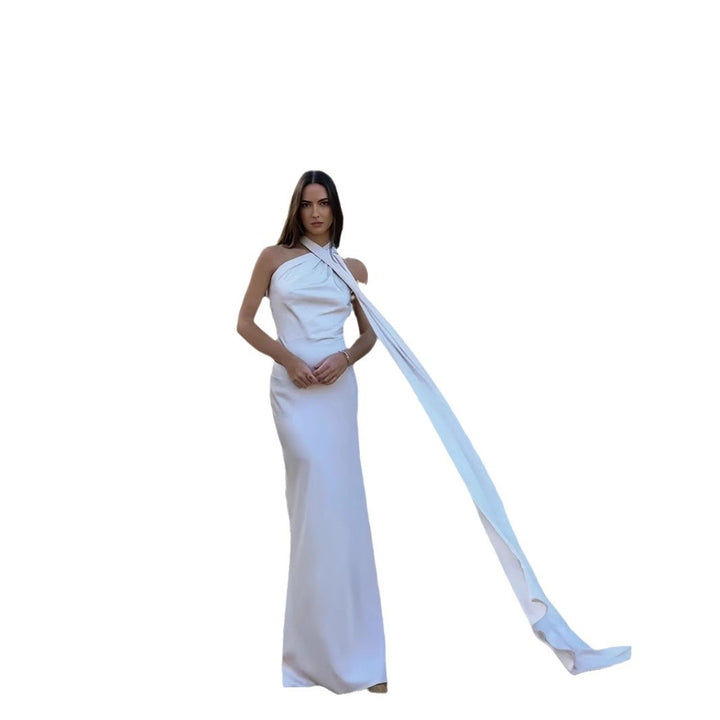 Damen Abendkleid mit asymmetrischem Schnitt und elegantem Stehkragen Drune