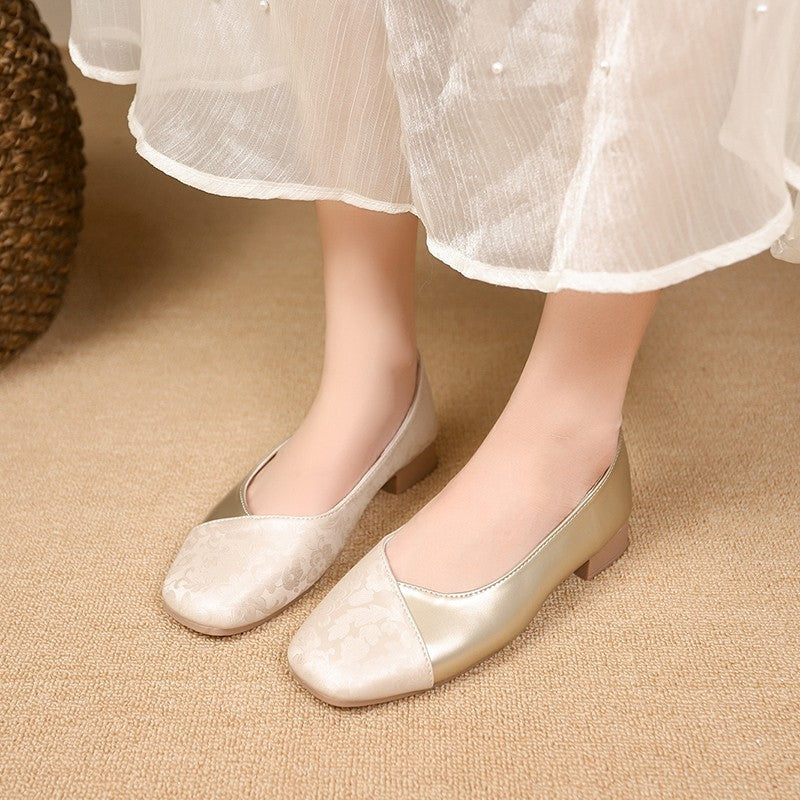 Damen elegante Ballerinas mit modischem Metallic-Akzent und floralem Design Drune