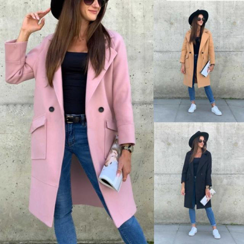 Damen Modischer Longblazer mit tiefem Revers und praktischen Taschen Drune