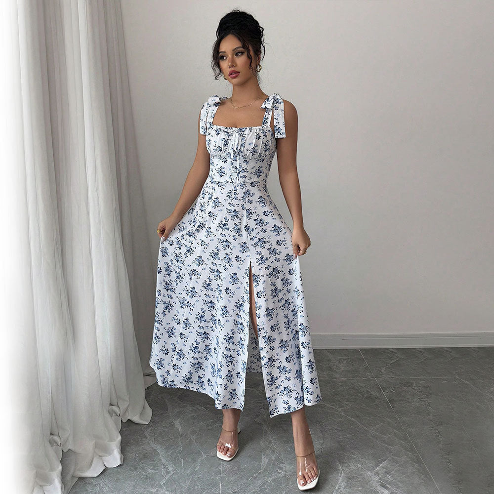 Damen Maxikleid mit Blumenmuster und schmeichelndem Schlitz Drune