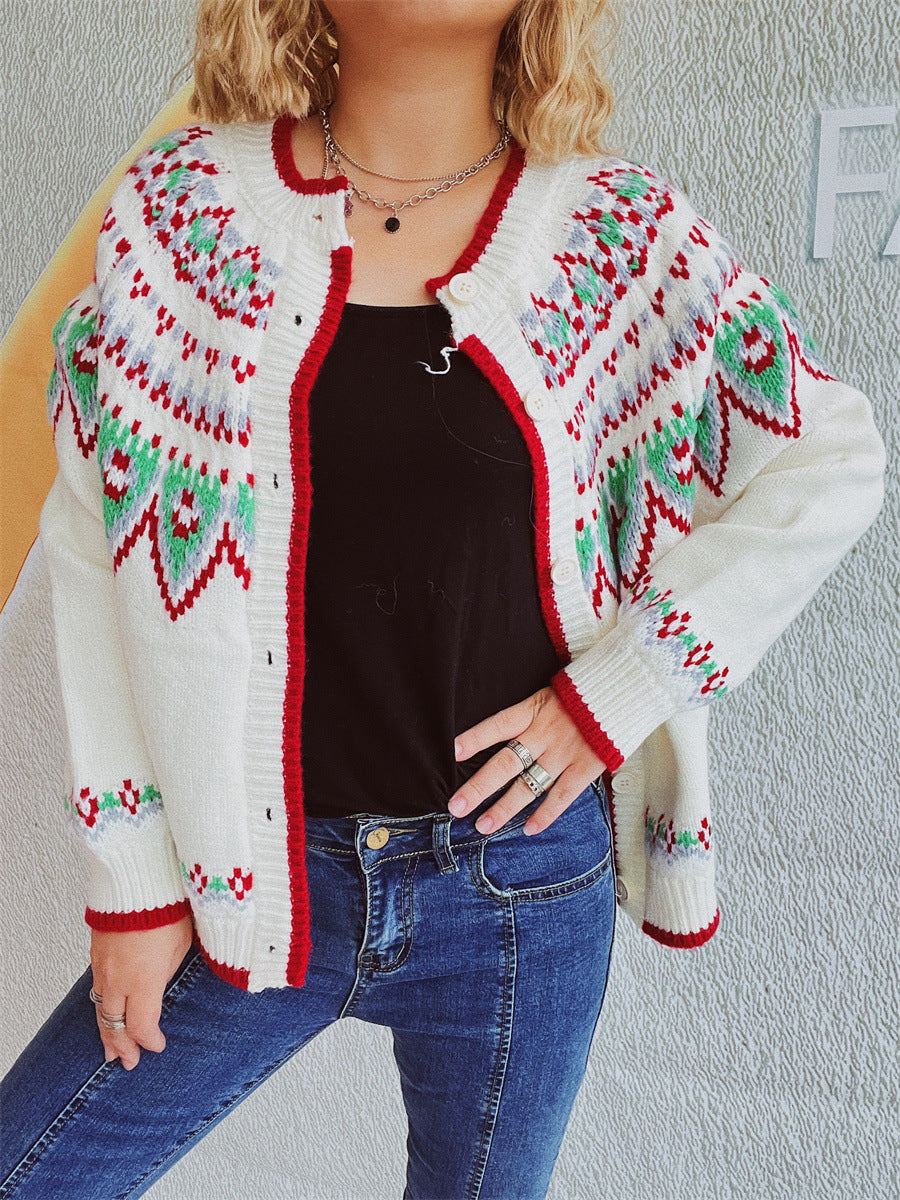 Damen Strickjacke mit festlichem Norweger-Muster und umschläglicher Knopfleiste Drune