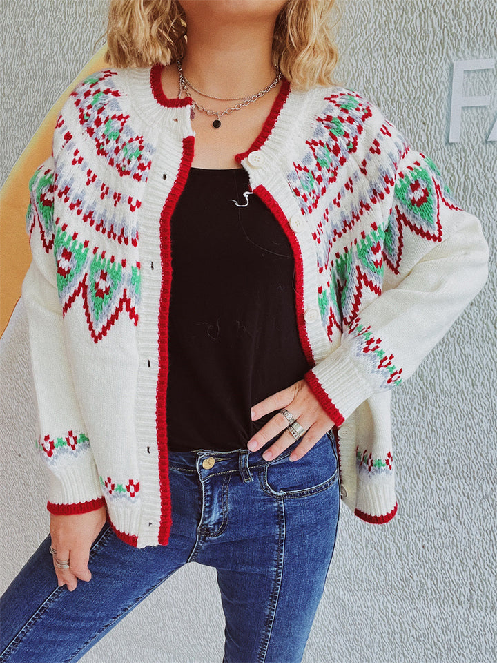 Damen Strickjacke mit festlichem Norweger-Muster und umschläglicher Knopfleiste Drune