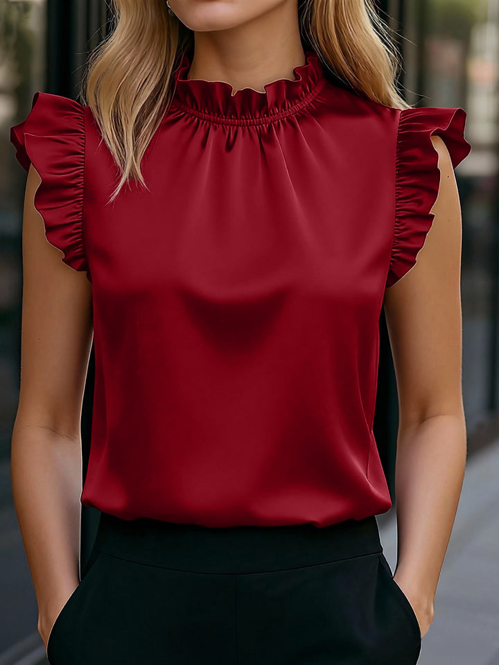Damen Stilvolle Bluse mit Rüschendetails und Stehkragen Drune