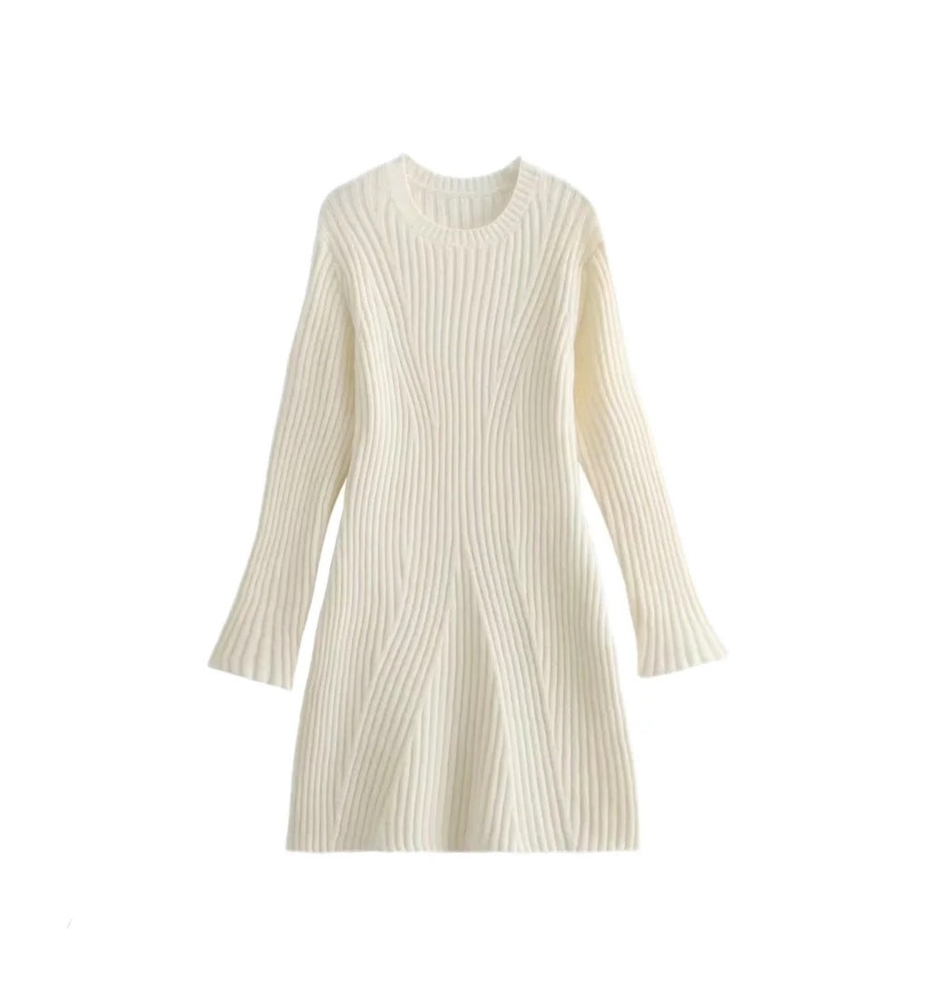 Damen Strickkleid mit modischem Rippenmuster und weit ausgestellten Ärmeln Drune