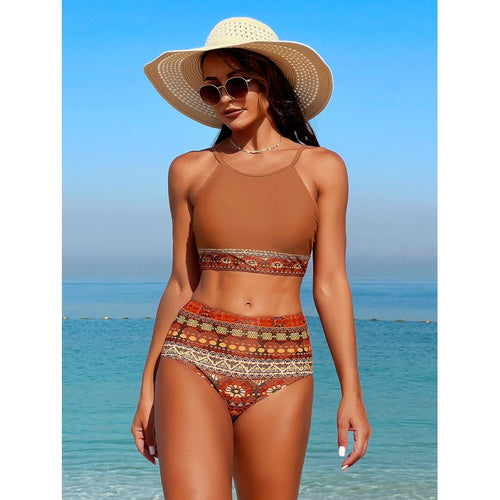 Damen Hochgeschnittener Bikini mit modischem Banddesign Drune