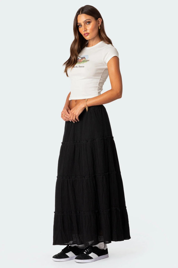 Damen luftiges Crop-Top mit bezauberndem Häkelmuster und schwingendem Saum Drune