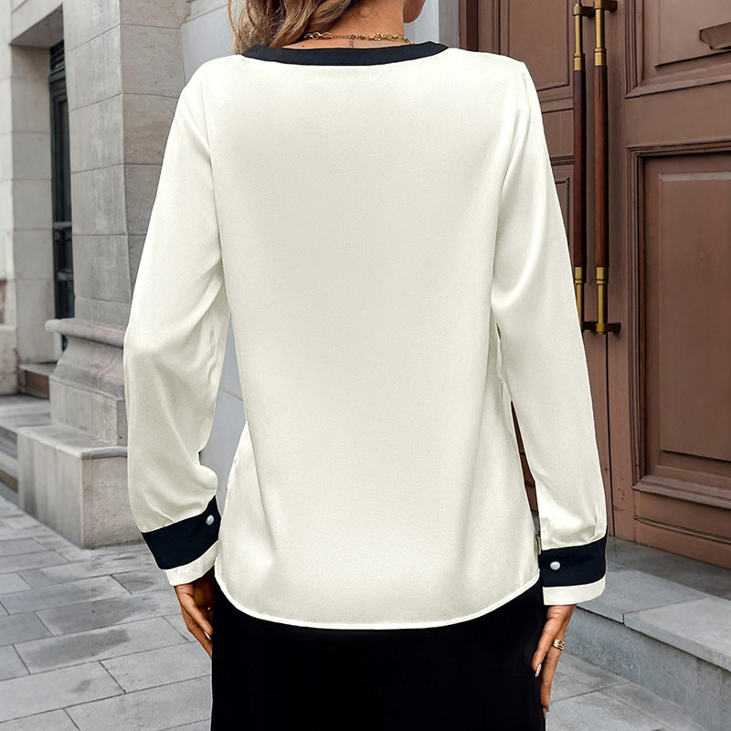 Damen Elegante Bluse mit kontrastierenden Kragen und Knopfdetails Drune