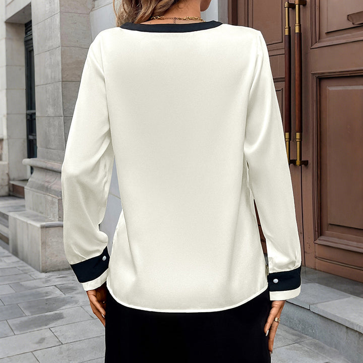 Damen Elegante Bluse mit kontrastierenden Kragen und Knopfdetails Drune