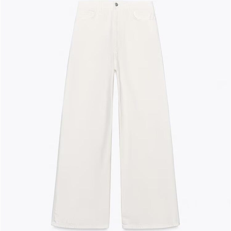 Damen luftige und strukturierte Bluse mit Balloonärmeln und weiten Jeans Drune