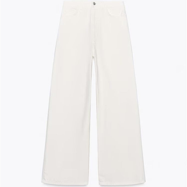 Damen luftige und strukturierte Bluse mit Balloonärmeln und weiten Jeans Drune