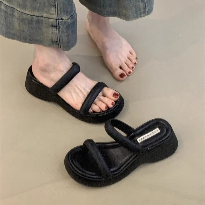 Damen modische Plateausandalen mit breiten Riemen und ergonomischer Sohle Drune
