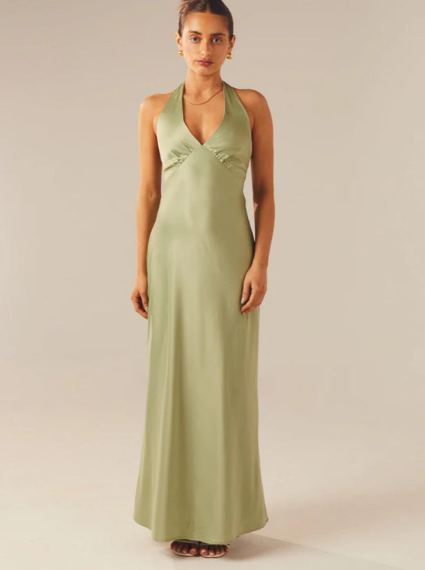 Damen Elegantes ärmelloses Hochzeitskleid mit Taillierungsband und fließendem Stoff Drune