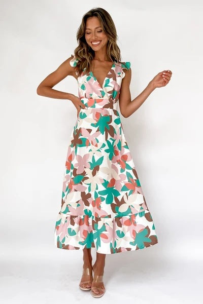 Damen Langärmliges Maxikleid mit verspieltem Rüschendesign und offenem Rücken Drune
