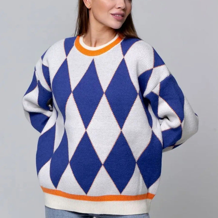 Damen Großer Pullover im Rauten-Muster mit minimalistischer Passform Drune