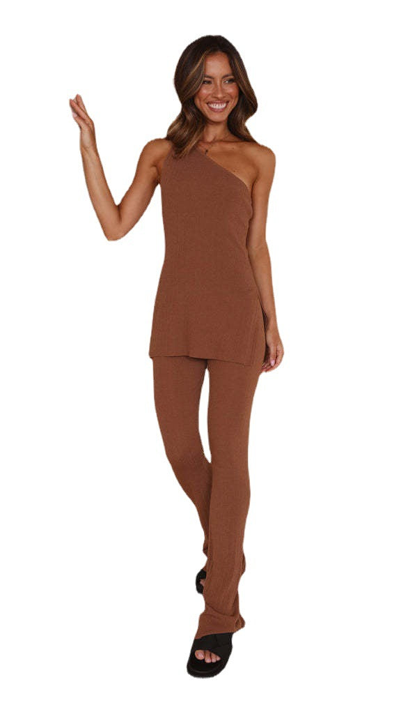 Damen lässiges asymmetrisches Oberteil mit passender Hose Drune