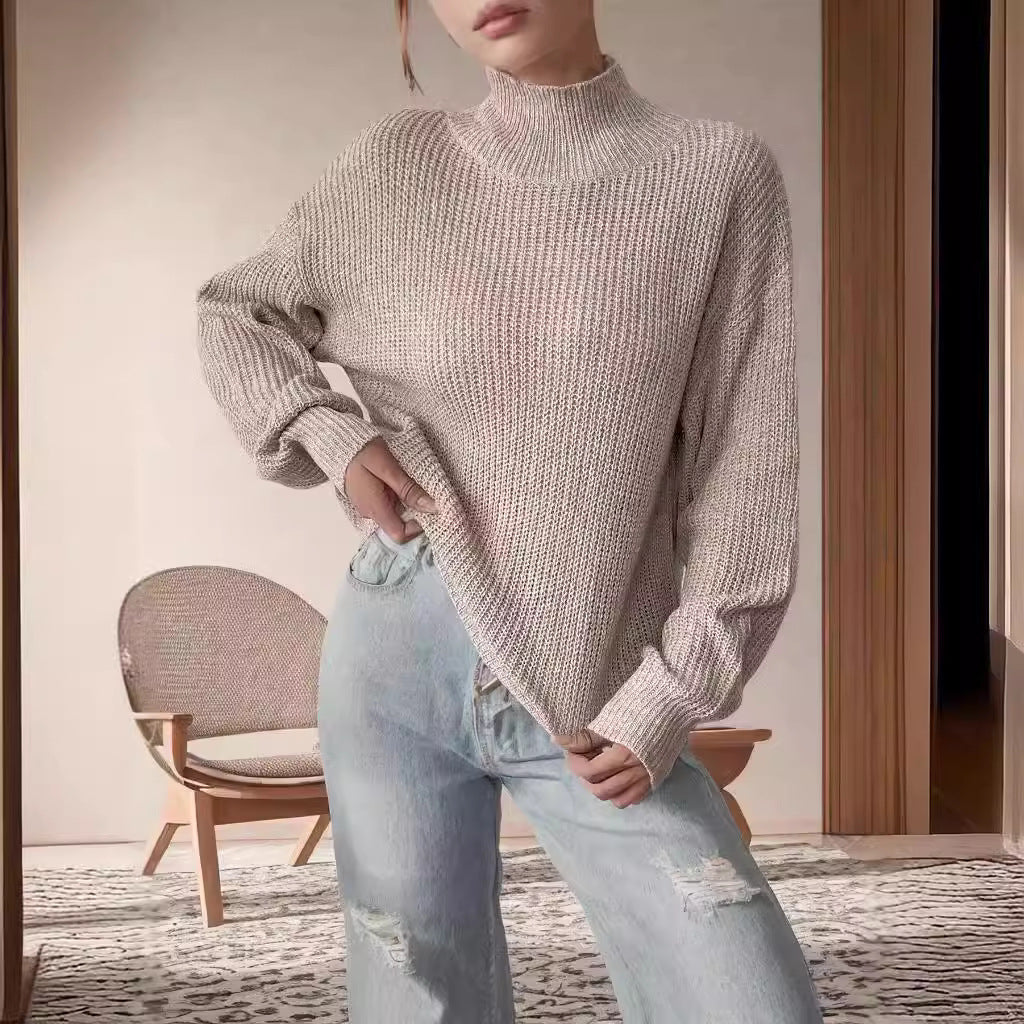 Damen Grobstrickpullover mit hohem Kragen und lässigem Schnitt Drune