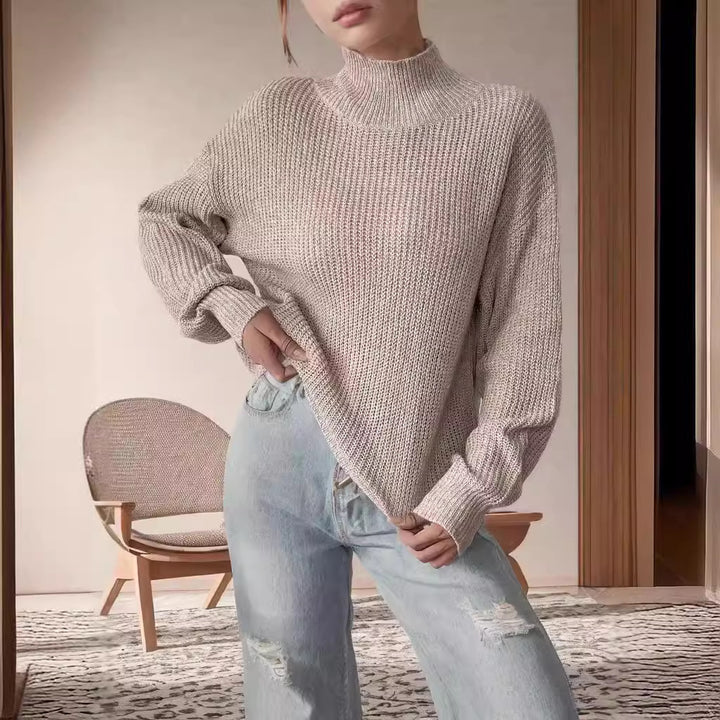 Damen Grobstrickpullover mit hohem Kragen und lässigem Schnitt Drune