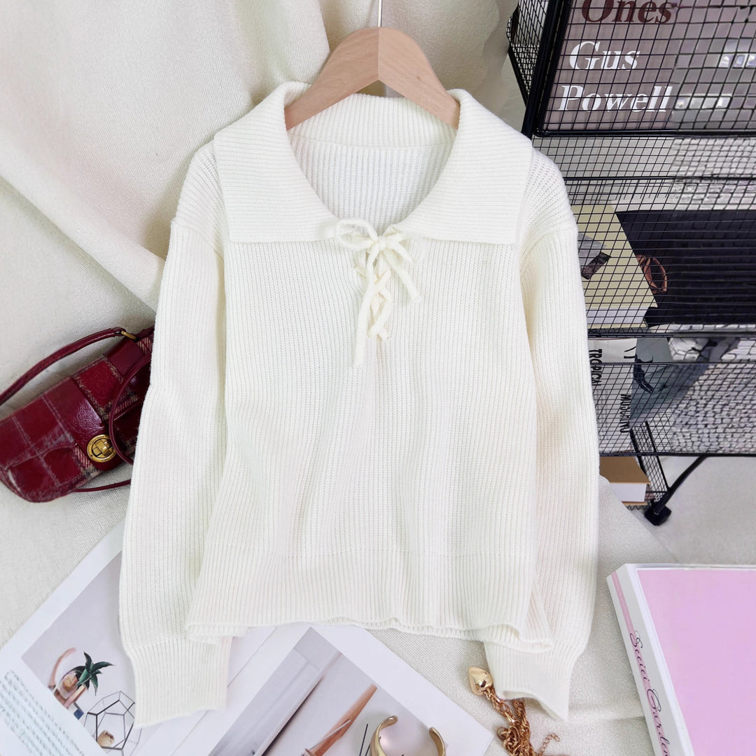 Damen lässiger Pullover mit Polokragen und Kordelzug Drune