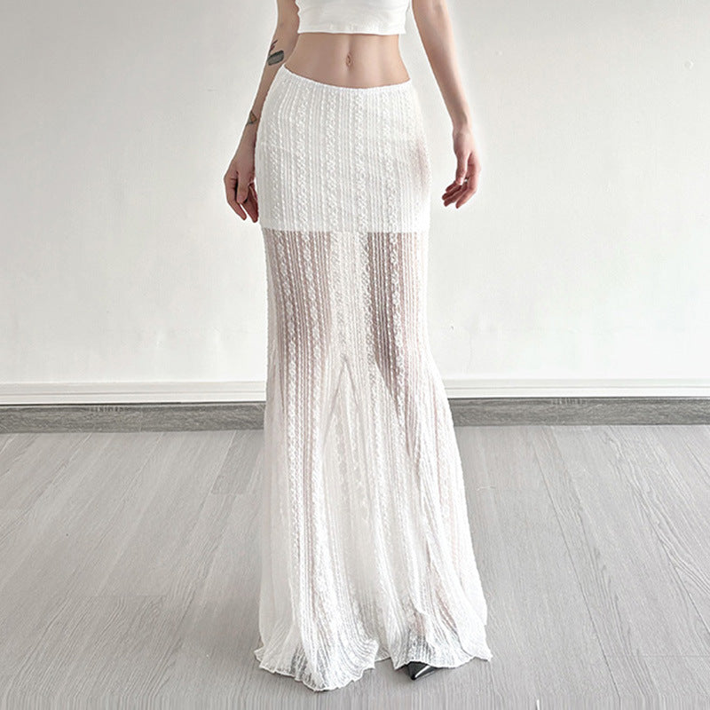 Damen Maxirock aus feiner Spitze mit elegantem Wellenmuster und asymmetrischem Saum Drune