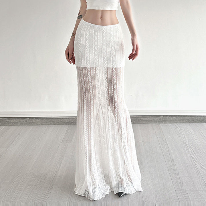 Damen Maxirock aus feiner Spitze mit elegantem Wellenmuster und asymmetrischem Saum Drune