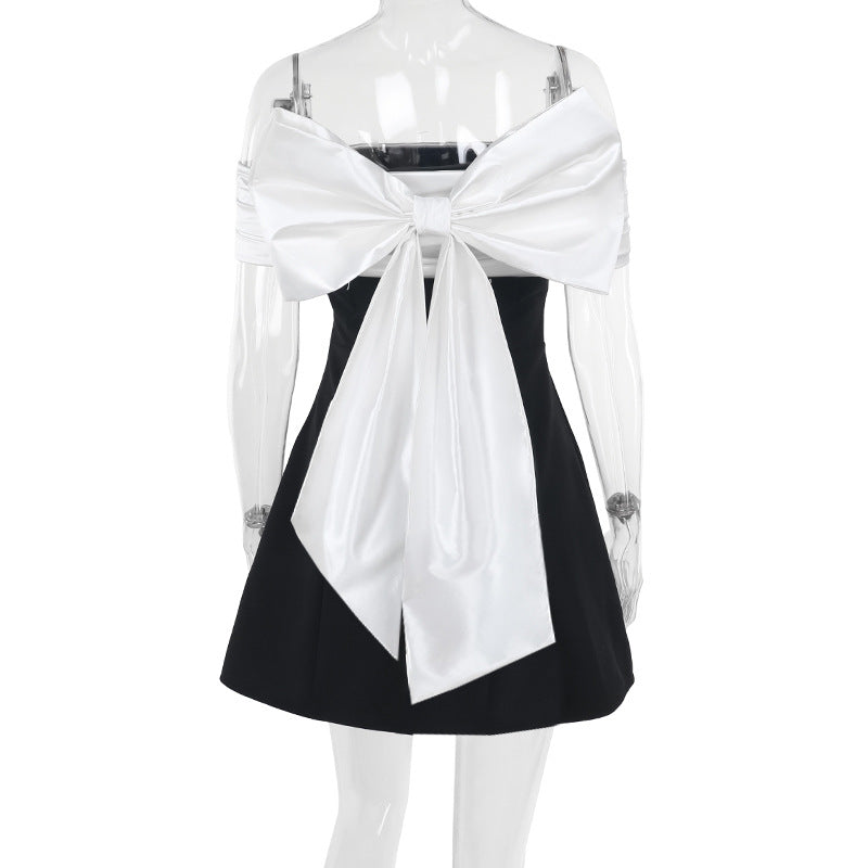 Damen schulterfreies Cocktailkleid mit elegantem Rüschenoberteil Drune