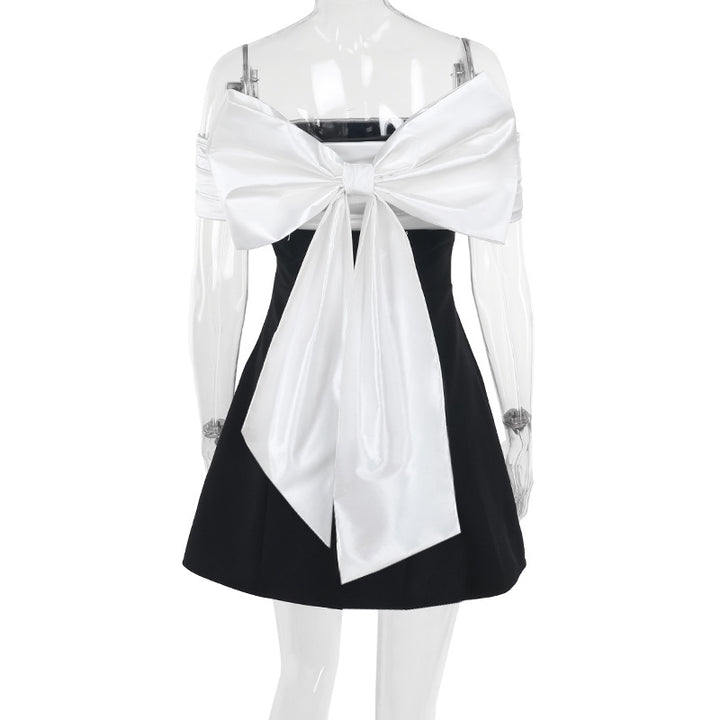 Damen schulterfreies Cocktailkleid mit elegantem Rüschenoberteil Drune