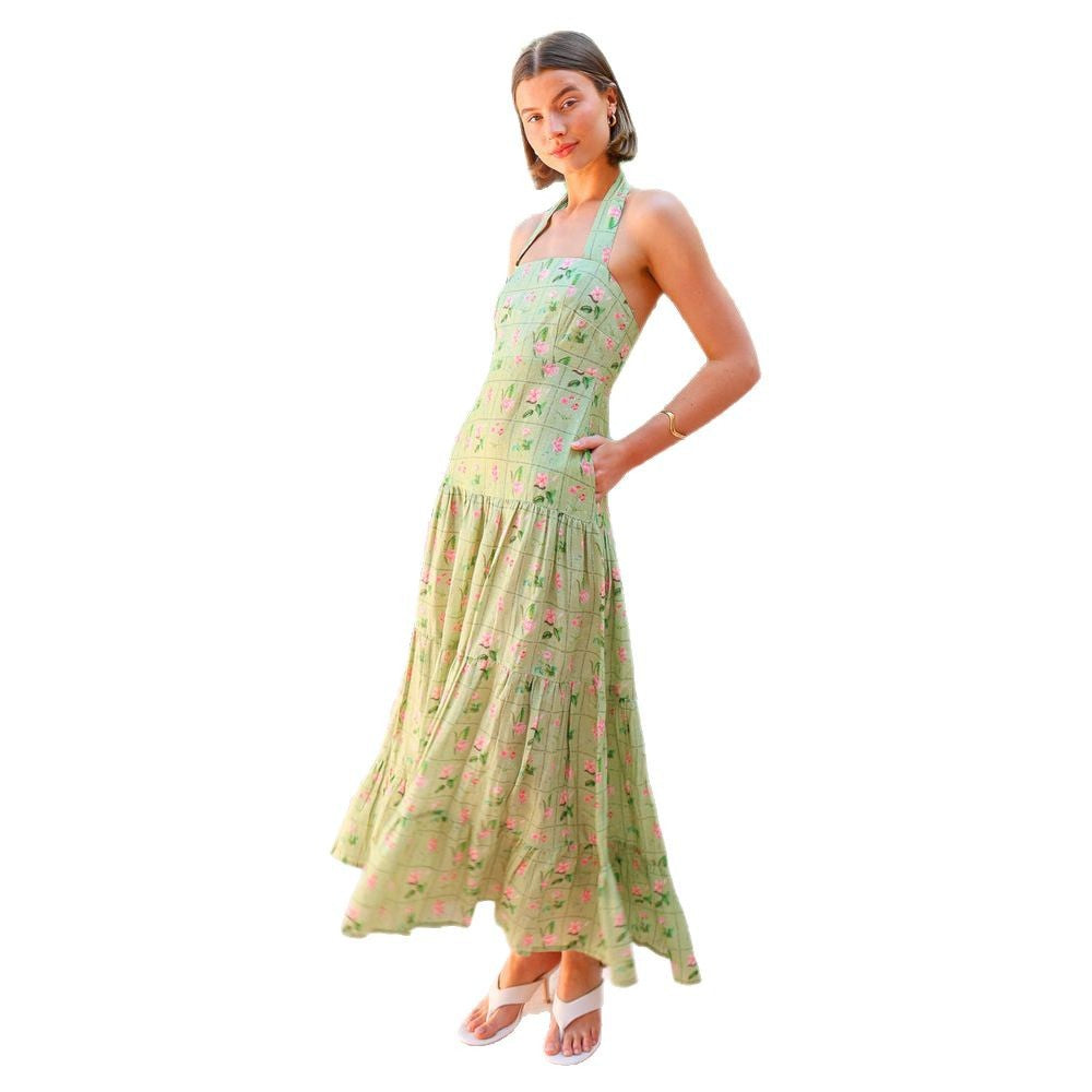 Damen Maxikleid mit verspieltem Halterneck-Design und floralem Mustermix Drune