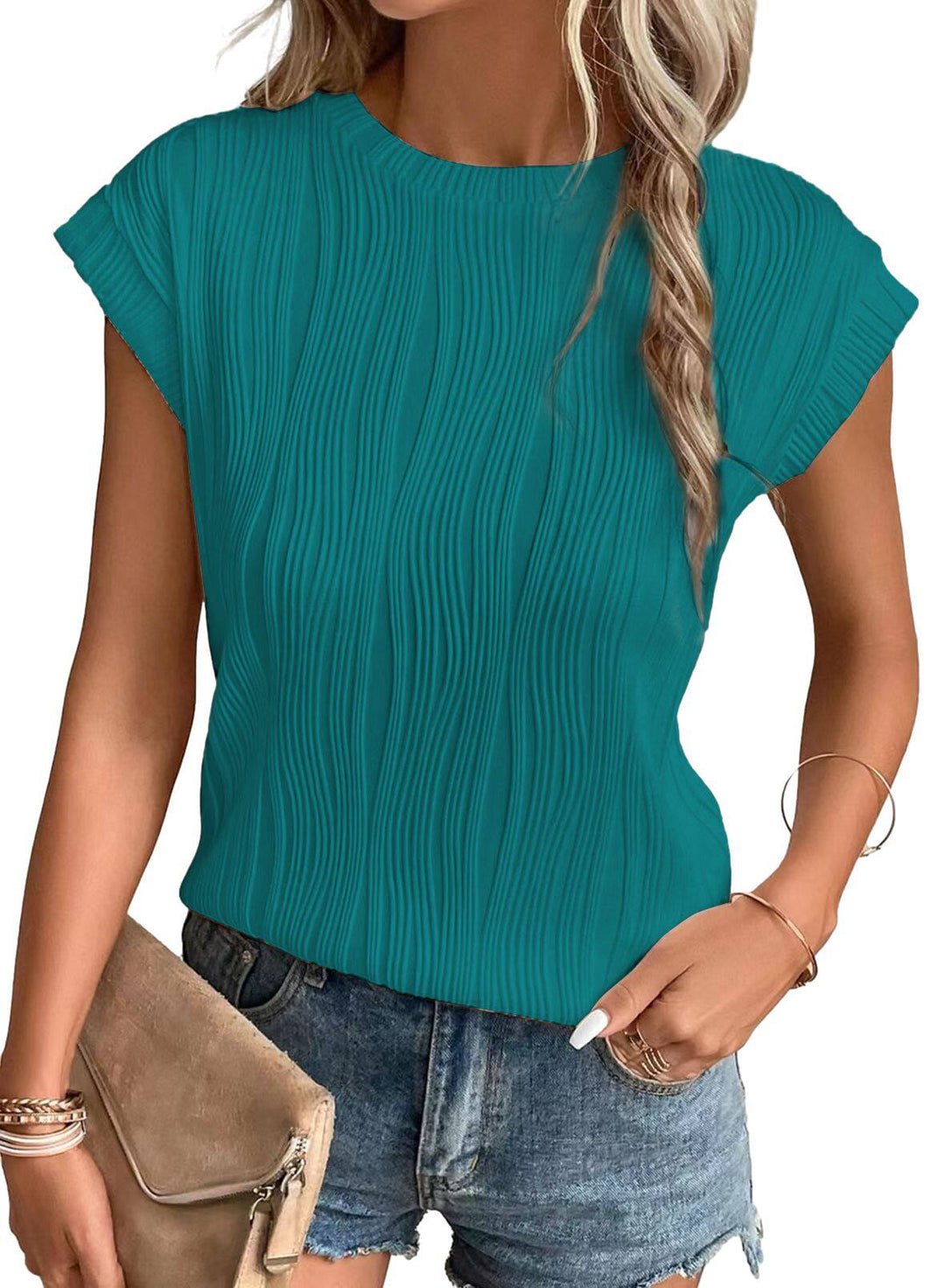 Drune | Einfarbiges Rundhalsausschnitt Loose Kurzarm T-Shirt Top