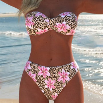 Damen Bandeau-Bikini mit floralem und animalischem Design Drune