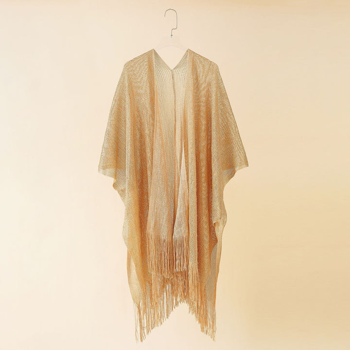Damen Fransen-Kimono aus transparenter, luftiger Struktur Drune