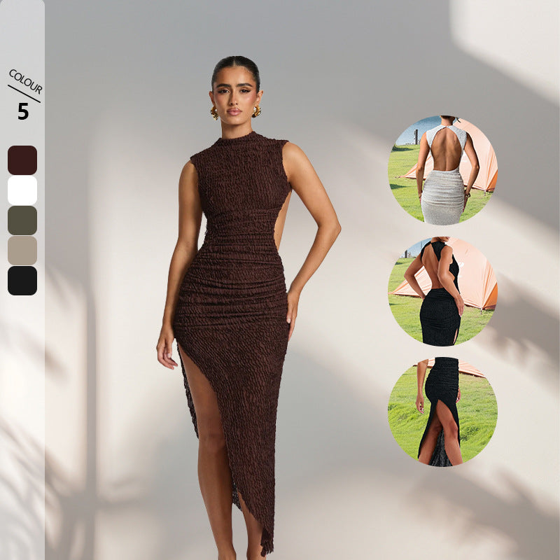 Damen figurbetontes Maxikleid mit extravagantem Rücken-Design und raffinierten Drapierungen Drune