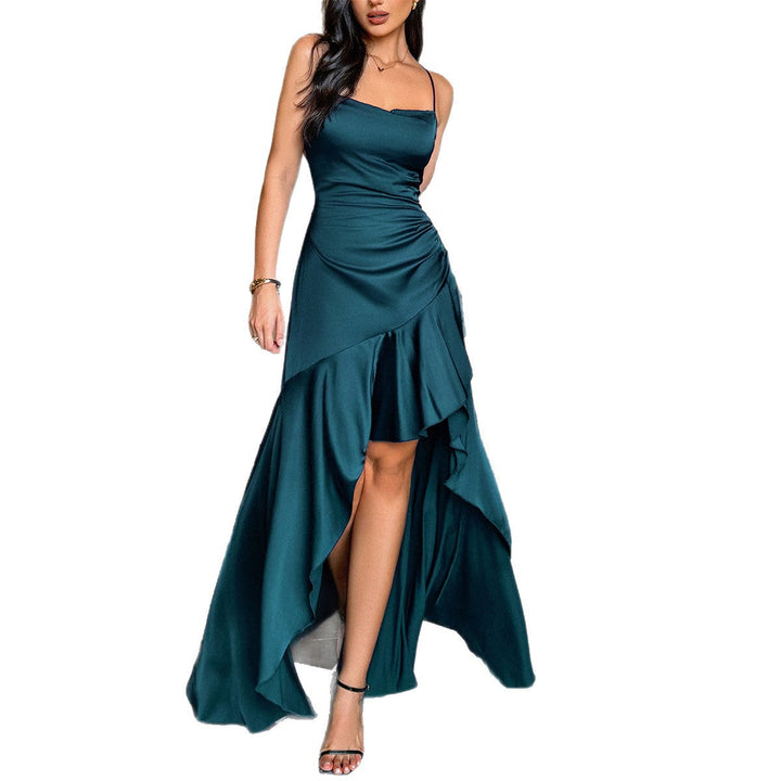 Damen Elegantes Maxikleid mit asymmetrischem Saum und Spaghettiträgern Drune