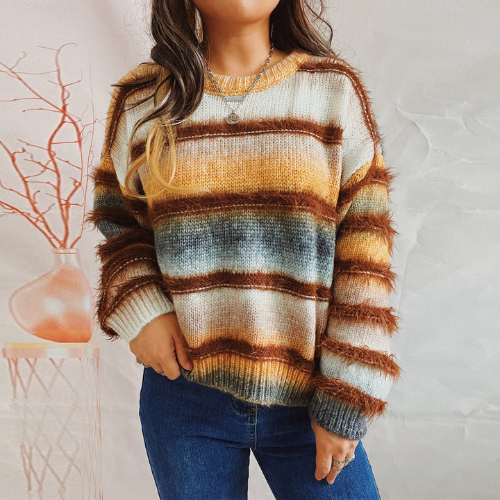 Damen gemütlicher Strickpullover mit sanftem Farbverlauf und flauschiger Textur Drune