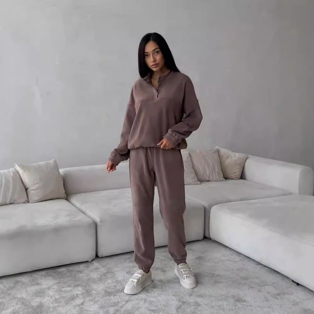 Damen Freizeitlicher Fleece-Pullover mit halber Knopfleiste und lässigem Schnitt Drune