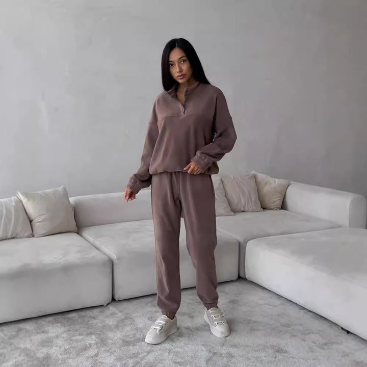 Damen Freizeitlicher Fleece-Pullover mit halber Knopfleiste und lässigem Schnitt Drune